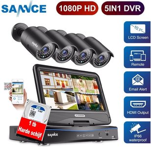 Camera bewaking set, 10 inch flip monitor 4 camera`s